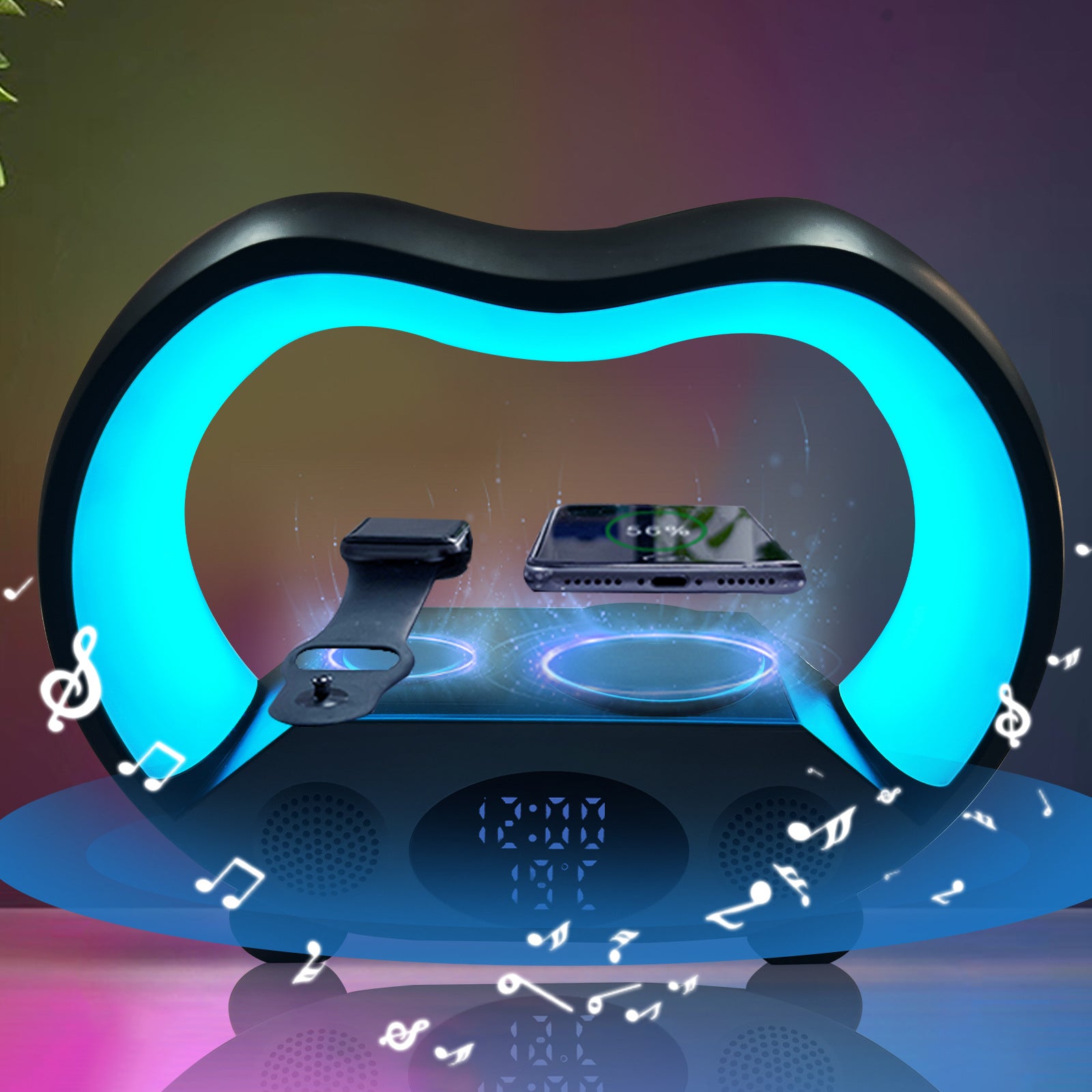 Lampă LED 6 în 1 cu Încărcare Wireless, Bluetooth și Telecomandă