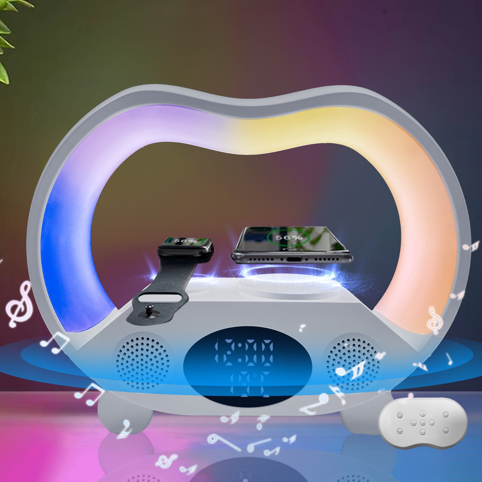 Lampă LED 6 în 1 cu Încărcare Wireless, Bluetooth și Telecomandă