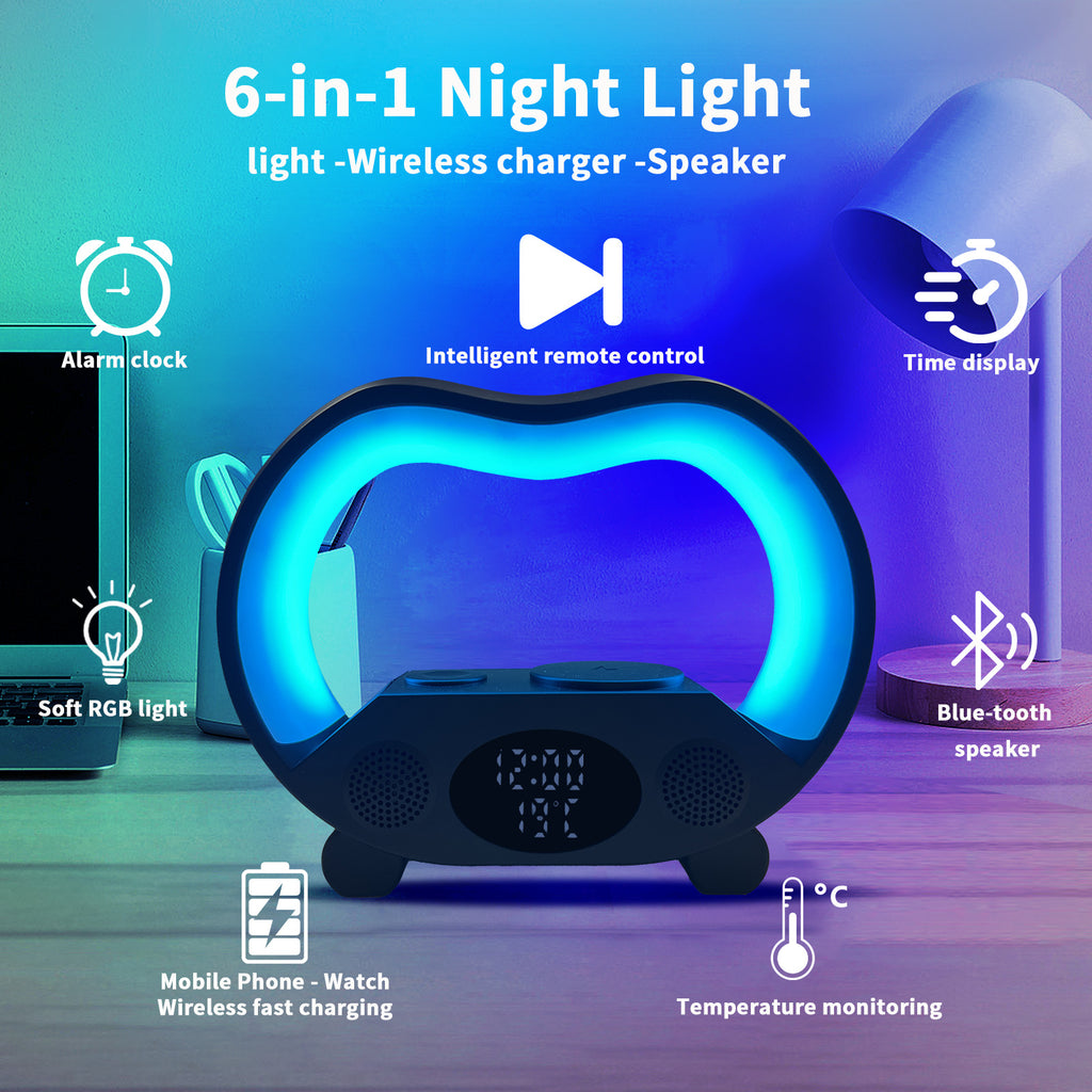 Lampă LED 6 în 1 cu Încărcare Wireless, Bluetooth și Telecomandă