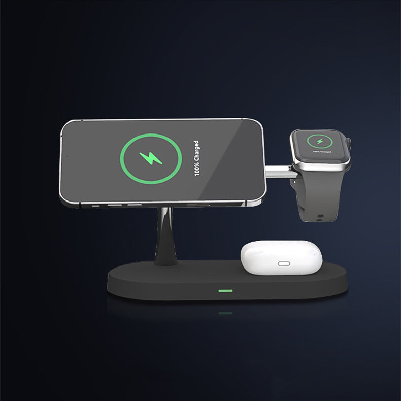 Stație Încărcare Wireless Magnetică 5-în-1 cu Lampă Noapte