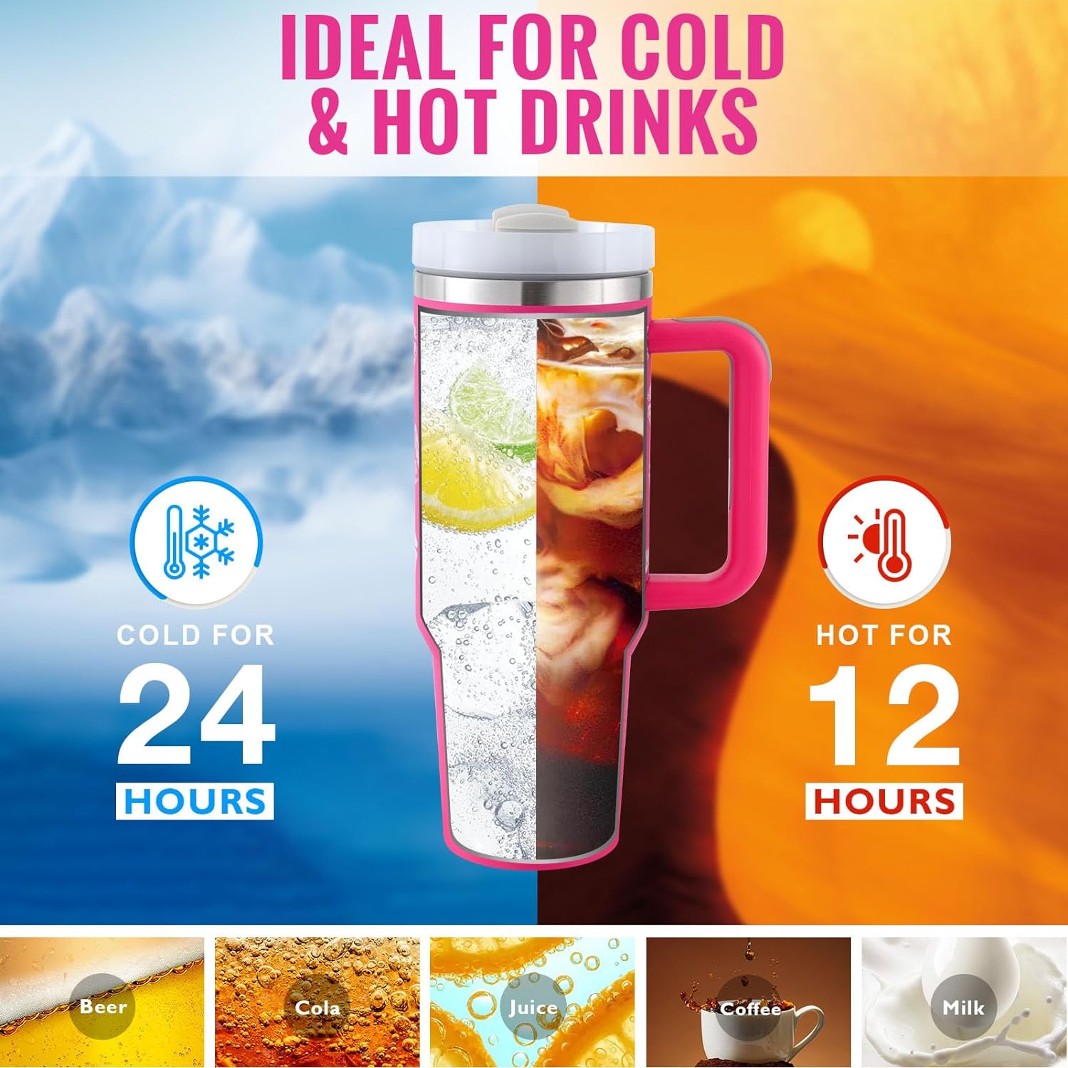 Termos din Inox 1200ml cu Mâner, Pai și Capac
