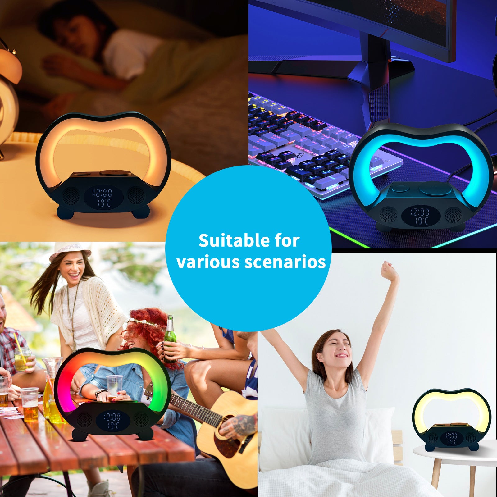 Lampă LED 6 în 1 cu Încărcare Wireless, Bluetooth și Telecomandă